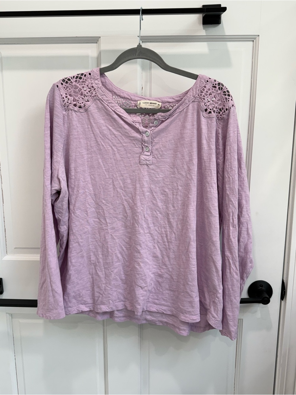 Lucky Brand Lavender Lace-Shoulder Long Sleeve Henley